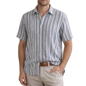 Banana Republic Linen Blend Striped Shirt Mens Large L Blue White Summer Coastal